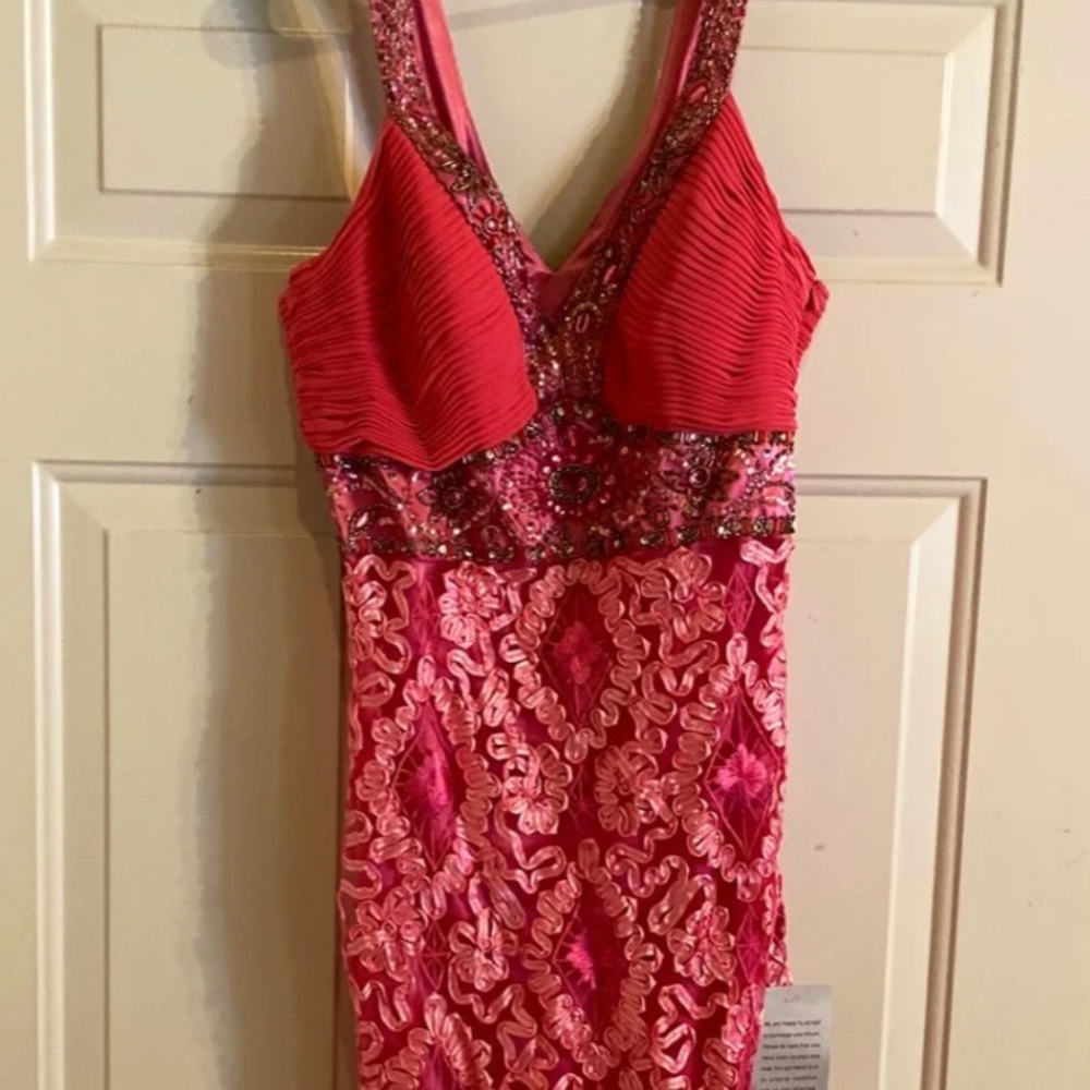 Sue Wong embellished pink dress